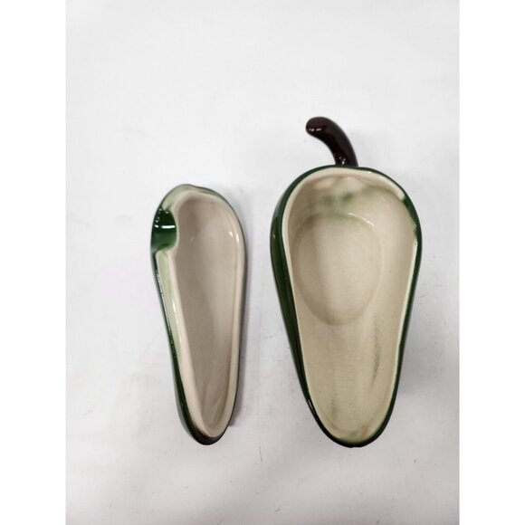 Vintage Mexican Pottery Green Jalapeno Pepper Salsa Dish Ceramic Covered - Picture 6 of 11